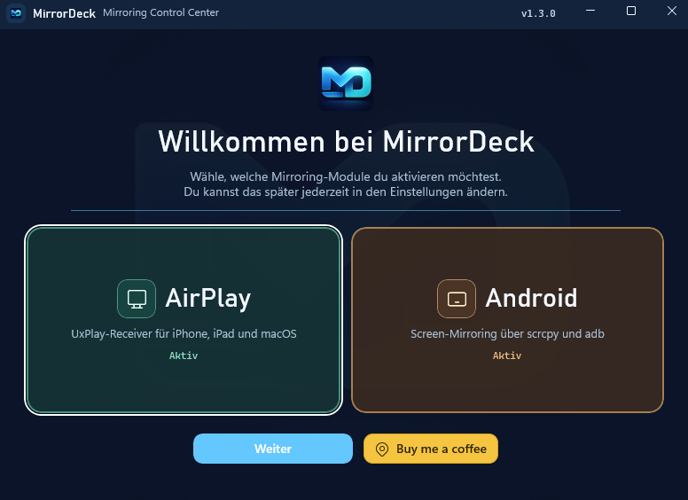 MirrorDeck First Start